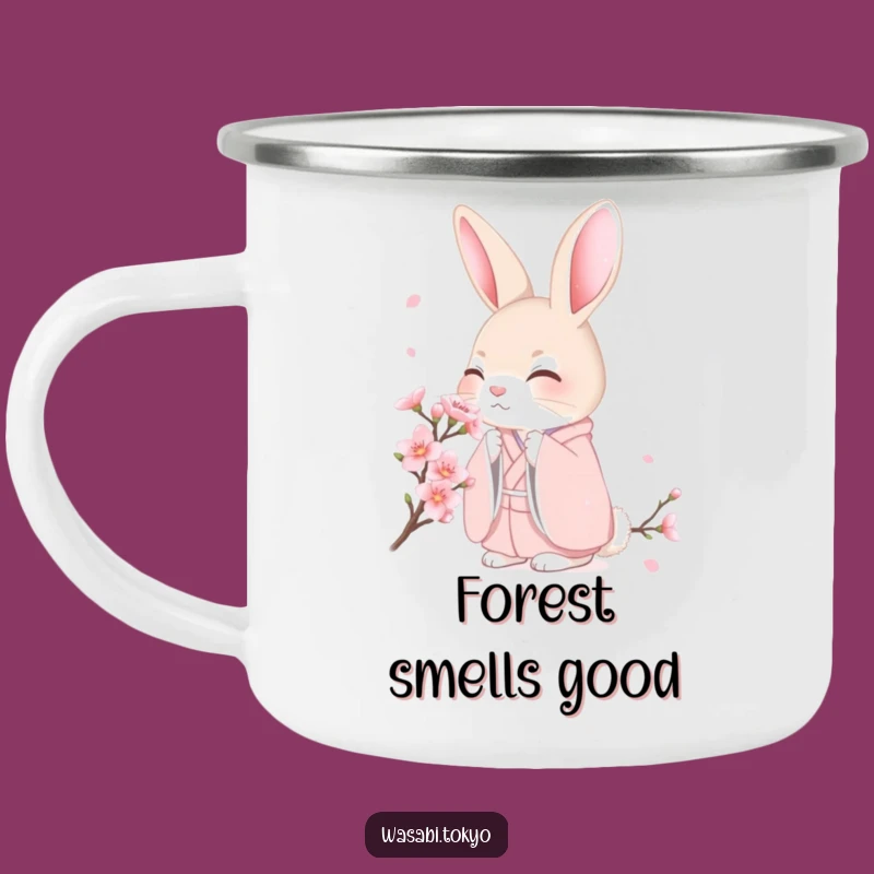 Funny Shy Rabbit Cherry Blossom Camping Mug - Peaceful Sips for a Perfect Gift