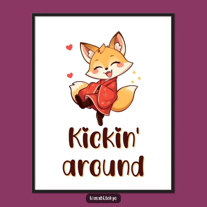 Funny Fox Kimono Kick Digital Art - Vibrant & Playful Decor for a Perfect Gift