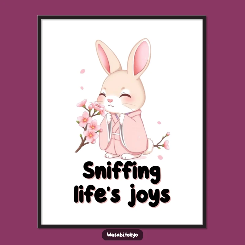 Funny Shy Rabbit Cherry Blossom Digital Art - Serene Decor for a Perfect Gift
