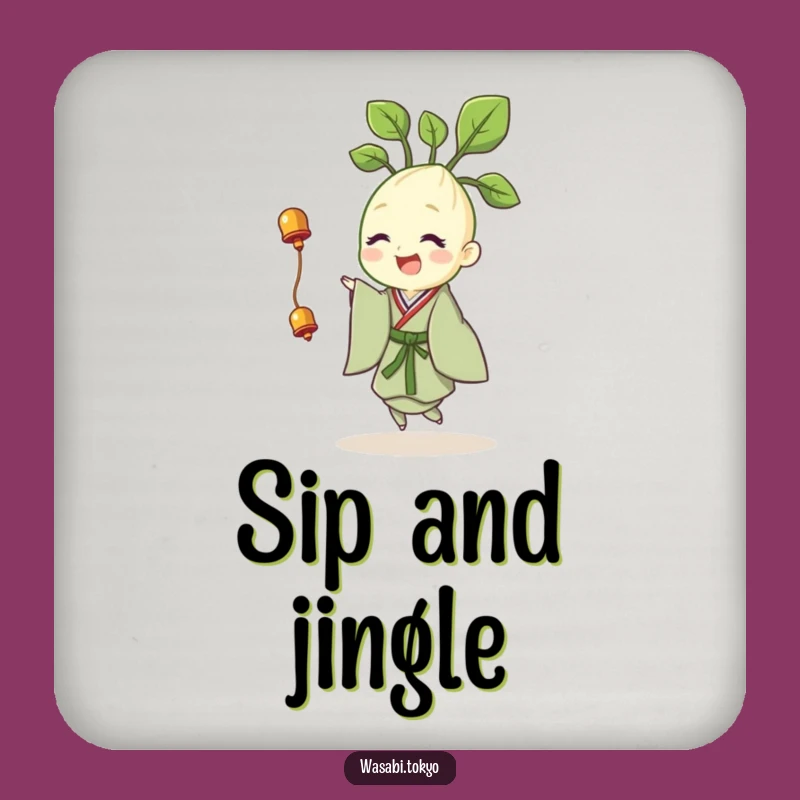 Funny Wasabi Coaster: Cheerful Sprout Twirl - Housewarming Gift