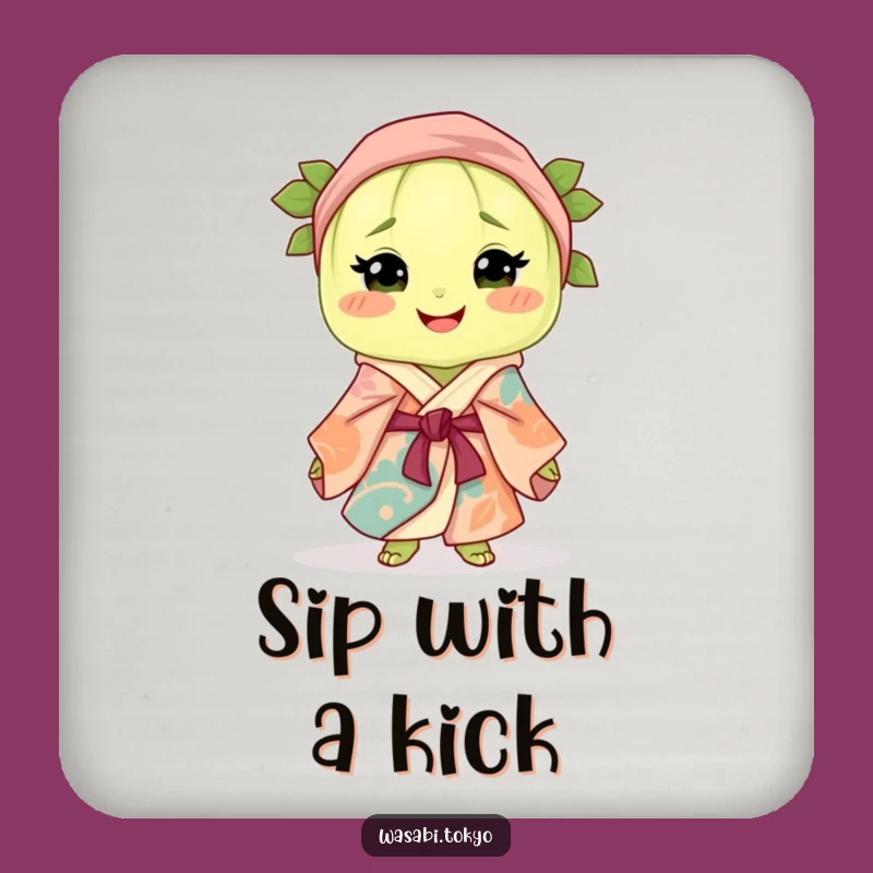 Funny Wasabi Coaster: Smiling Clump in Silk Robe - Housewarming Gift