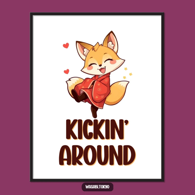 Funny Fox Kimono Kick Poster - Vibrant Art for a Playful & Perfect Gift