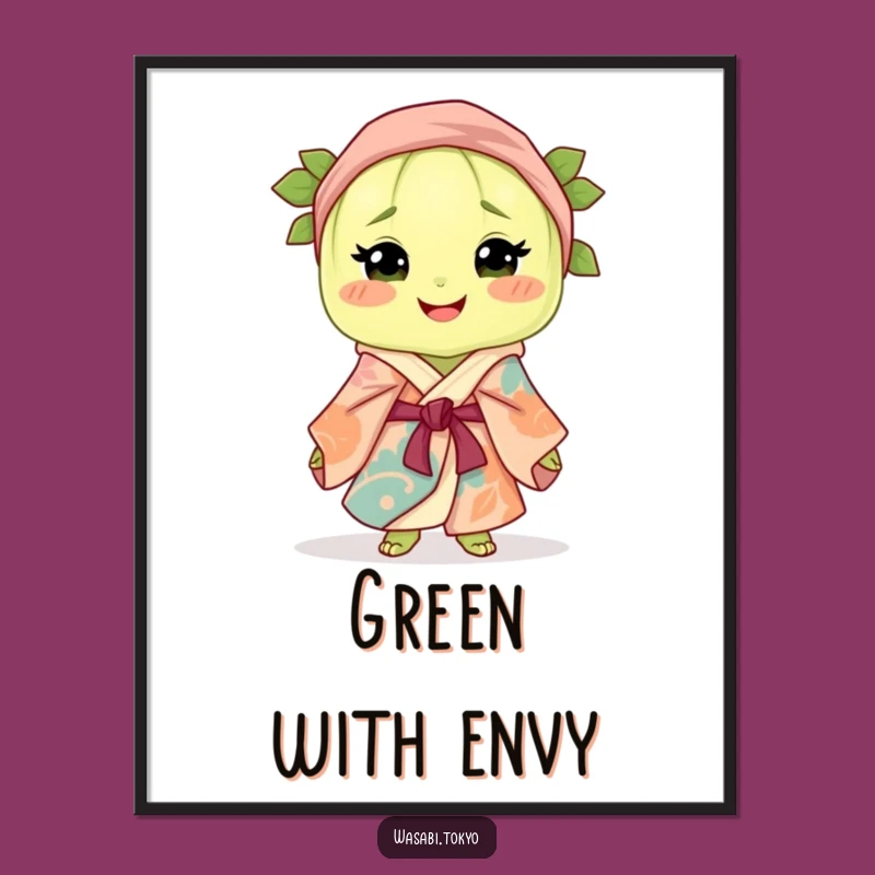 Funny Wasabi Art Poster: Smiling Clump in Silk Robe - Wall Decor Gift
