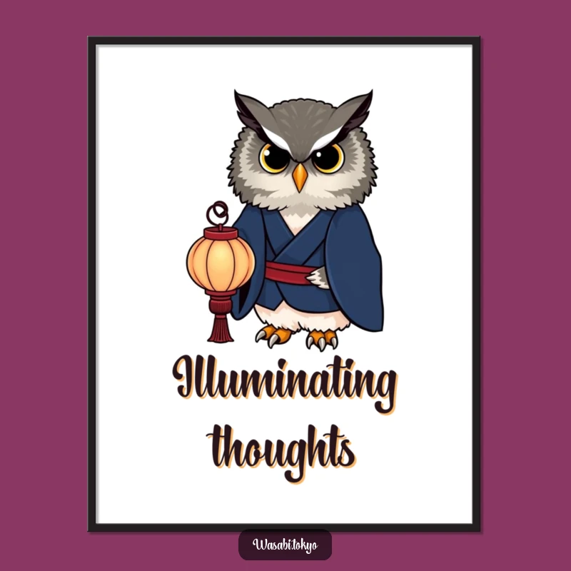 Funny Owl Kimono Lantern Poster - Elegant Art for a Perfect Gift