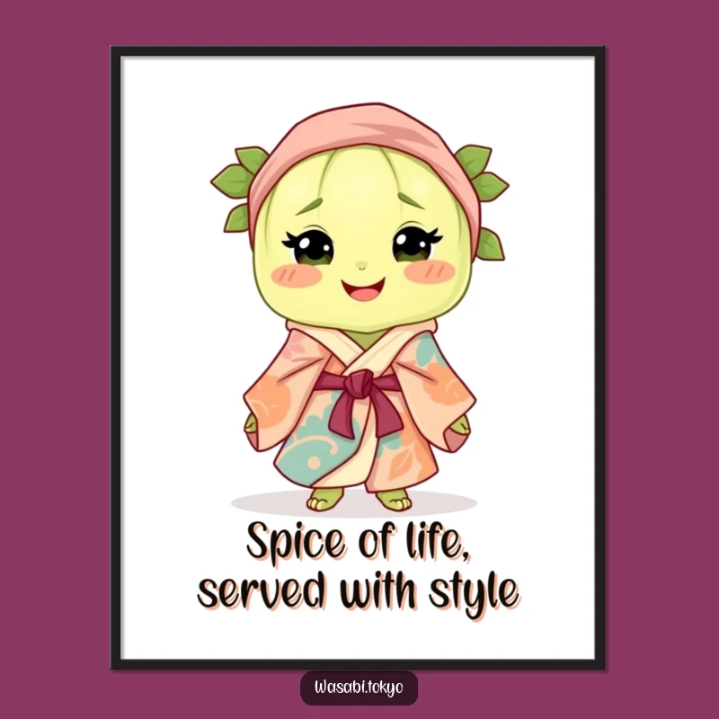 Free Printable Wall Art: Elegant Wasabi in Silk Robe, Funny Downloadable Art for Your Space