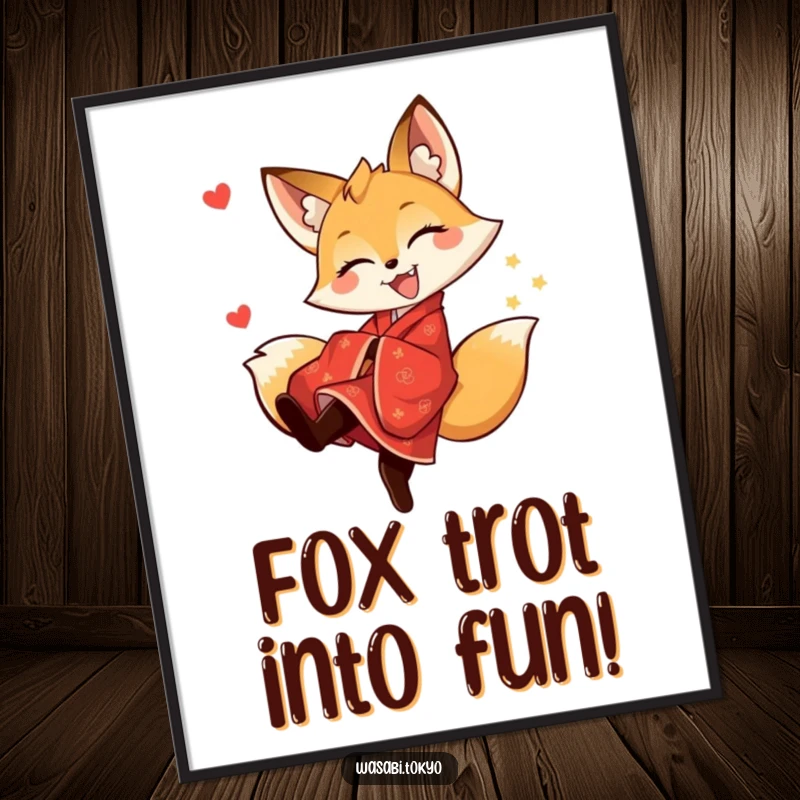 Funny Free Printable Wall Art: A joyful fox in a striking red kimono executes a dynamic, playful kick, adding vibrant energy.