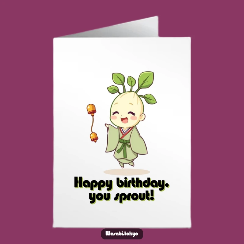 Free Printable Birthday Card: Cheerful Wasabi Sprout Twirling for a Hilarious Celebration
