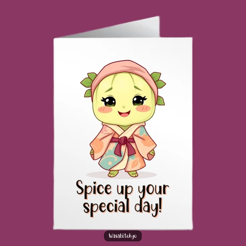 Free Printable Birthday Card: Cute Wasabi in Silk Robe for a Hilarious Celebration