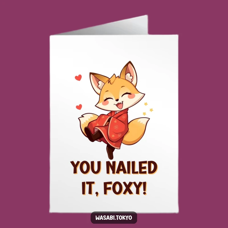 Free Printable Congrats Card: Joyful Fox Kick! Downloadable, Print-at-Home Celebration for Big Wins